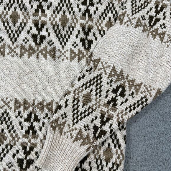 Vintage Y2K Van Heusen Cream Fair Isle Crew Neck Pullover Sweater Mens Large USA - Picture 2 of 7